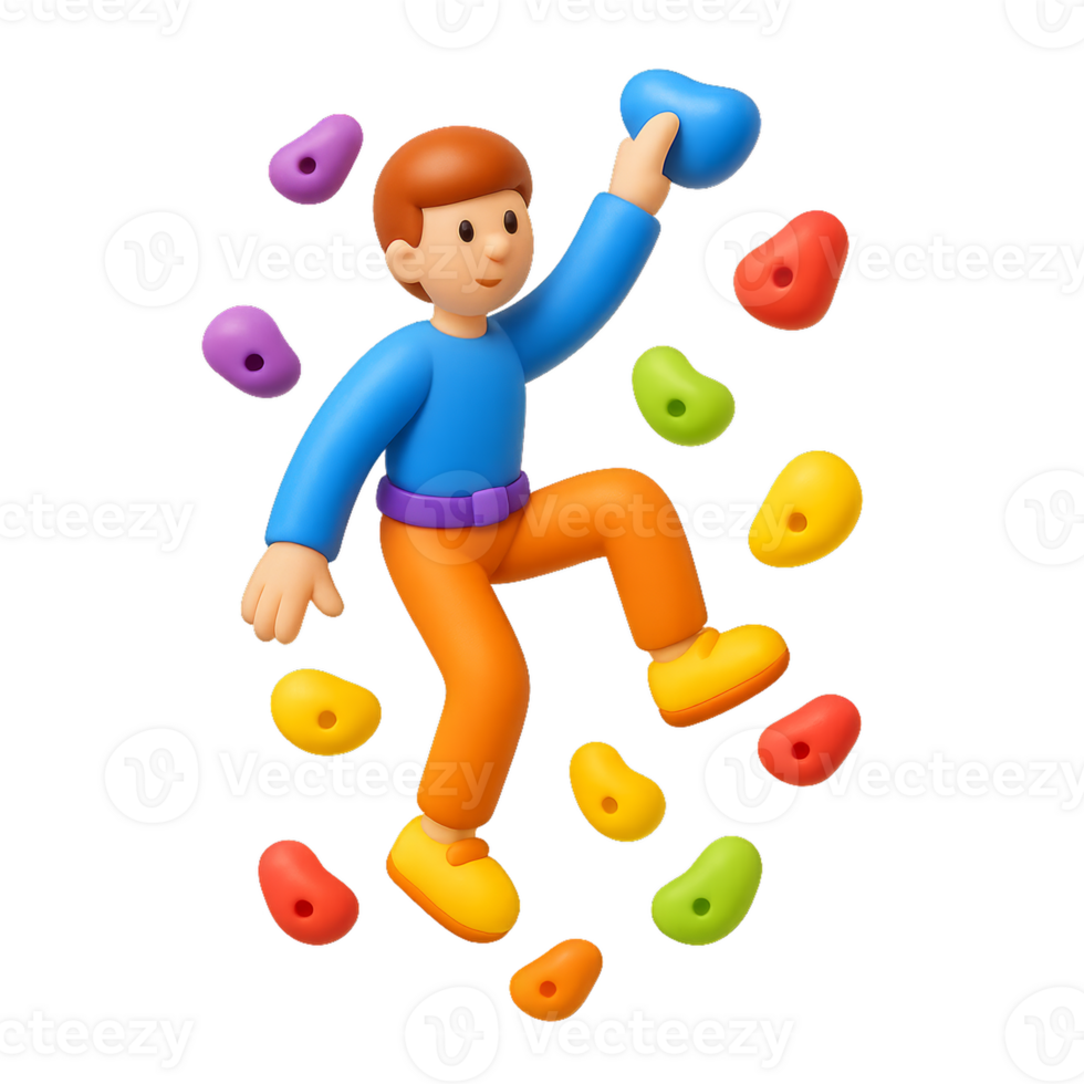 3D Cartoon Rock Climber Engaged in Indoor Climbing Activity png