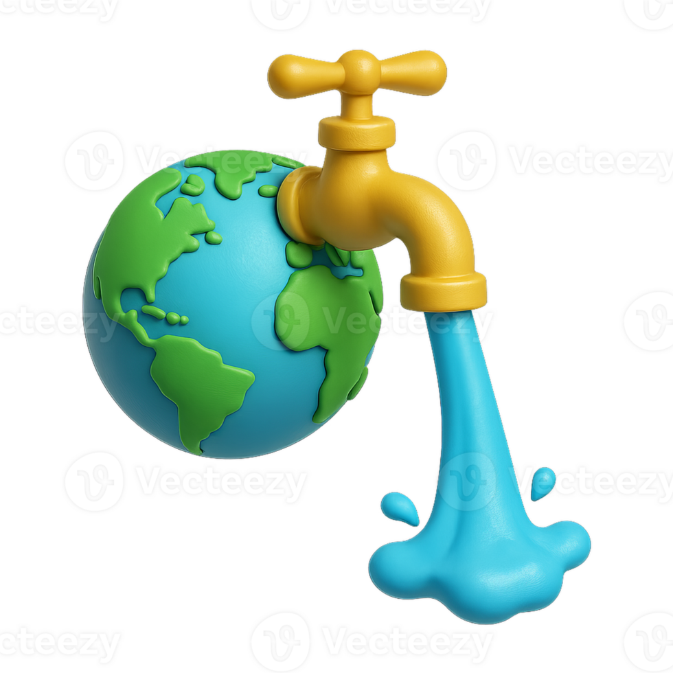 Colorful 3D Earth with Waterfall Spout and Blue Water Splashing png