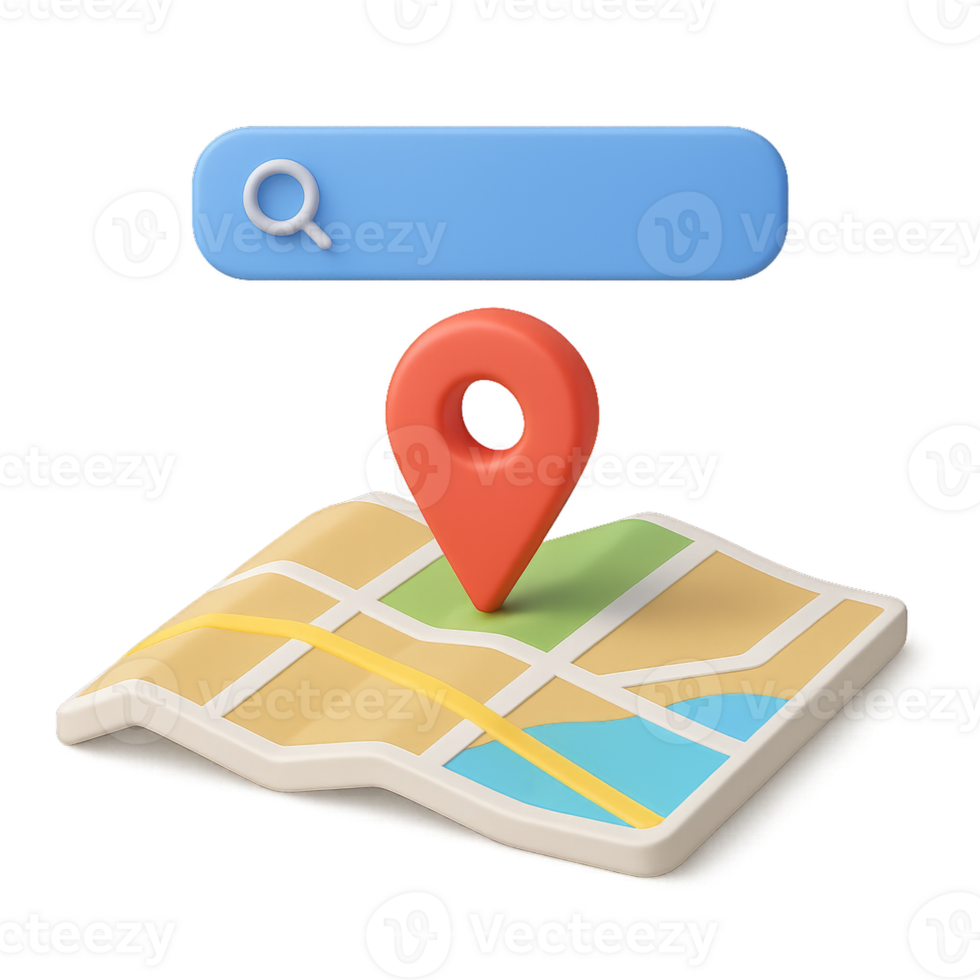 3D Map Locator Design with Simple Search Bar and Pin Icon png