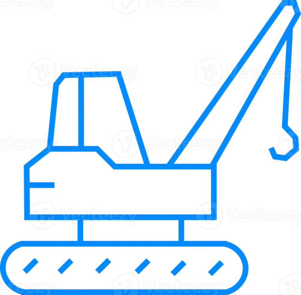 Blue Outline Excavator on Tracks for Construction Operations png