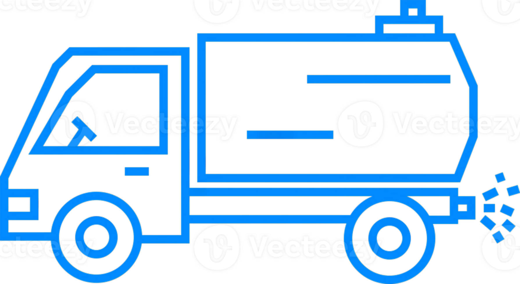 Blue Outline of a Waste Collection Truck with Trash Can Elements png