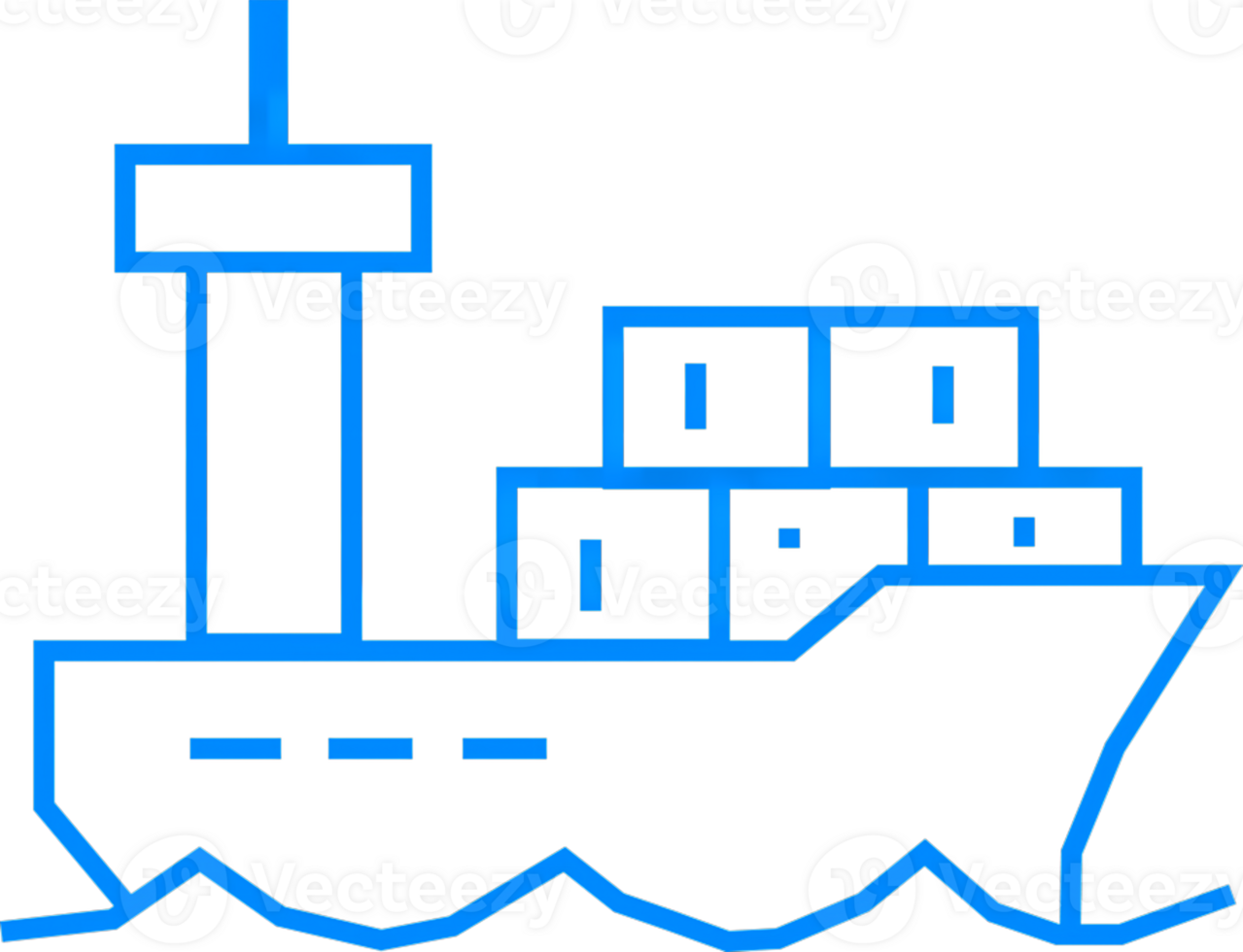Blue Outline Cargo Ship with Boxes on Water Waves Illustration png