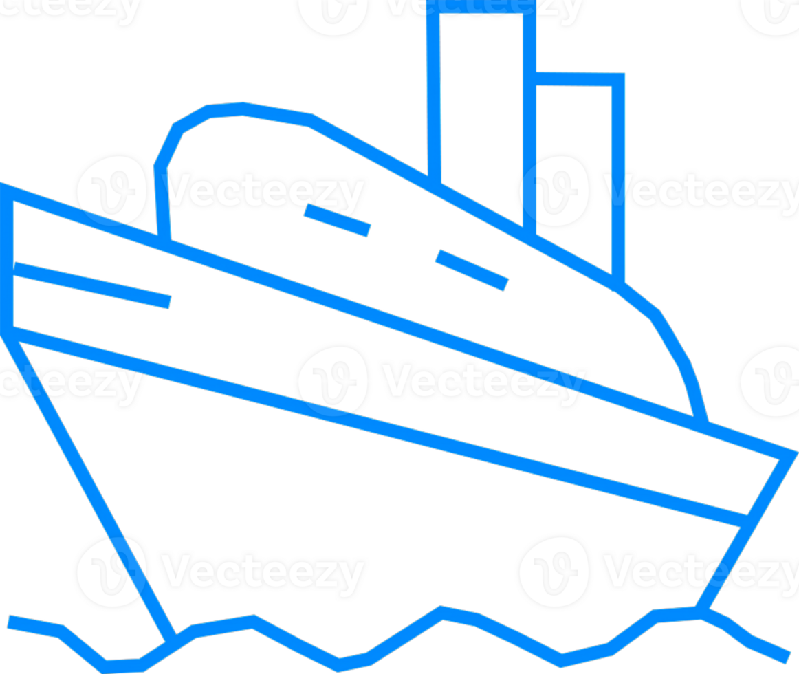 Blue Outline of a Seagoing Vessel on Water with Waves png