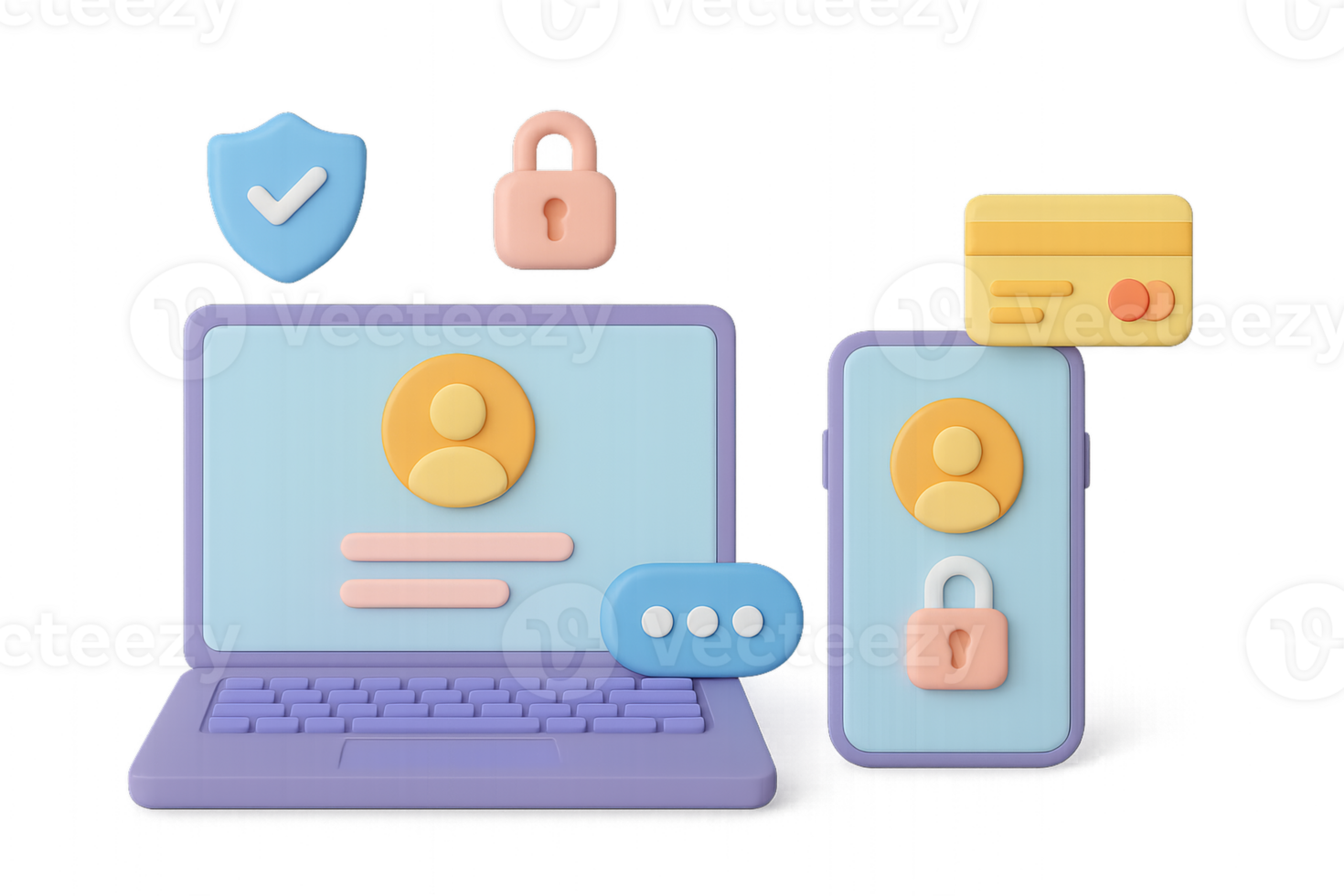 Digital Data Visualization with Modern Devices and Security Icons png