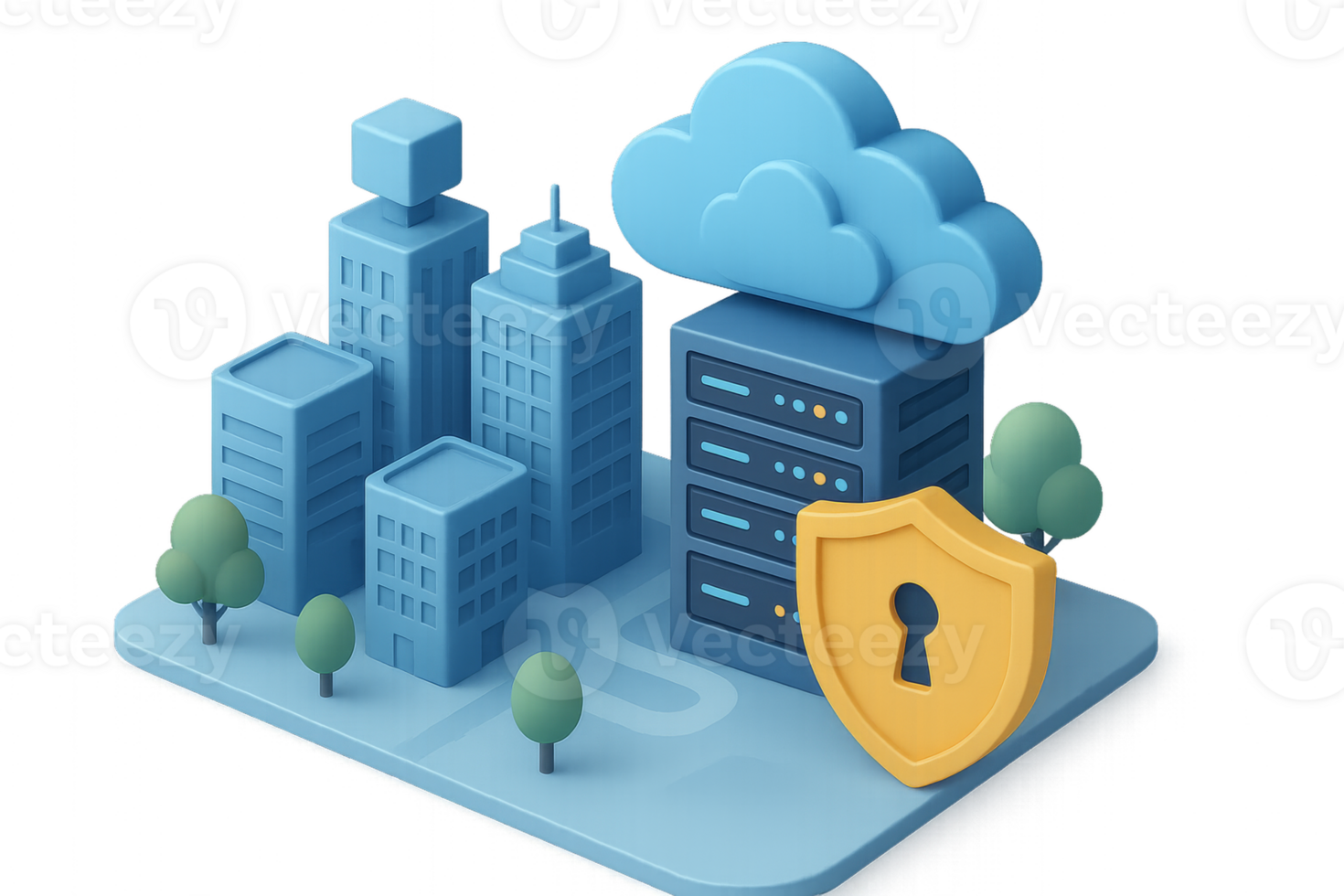 Urban Cybersecurity Visualization Cloud and Data Protection Elements png