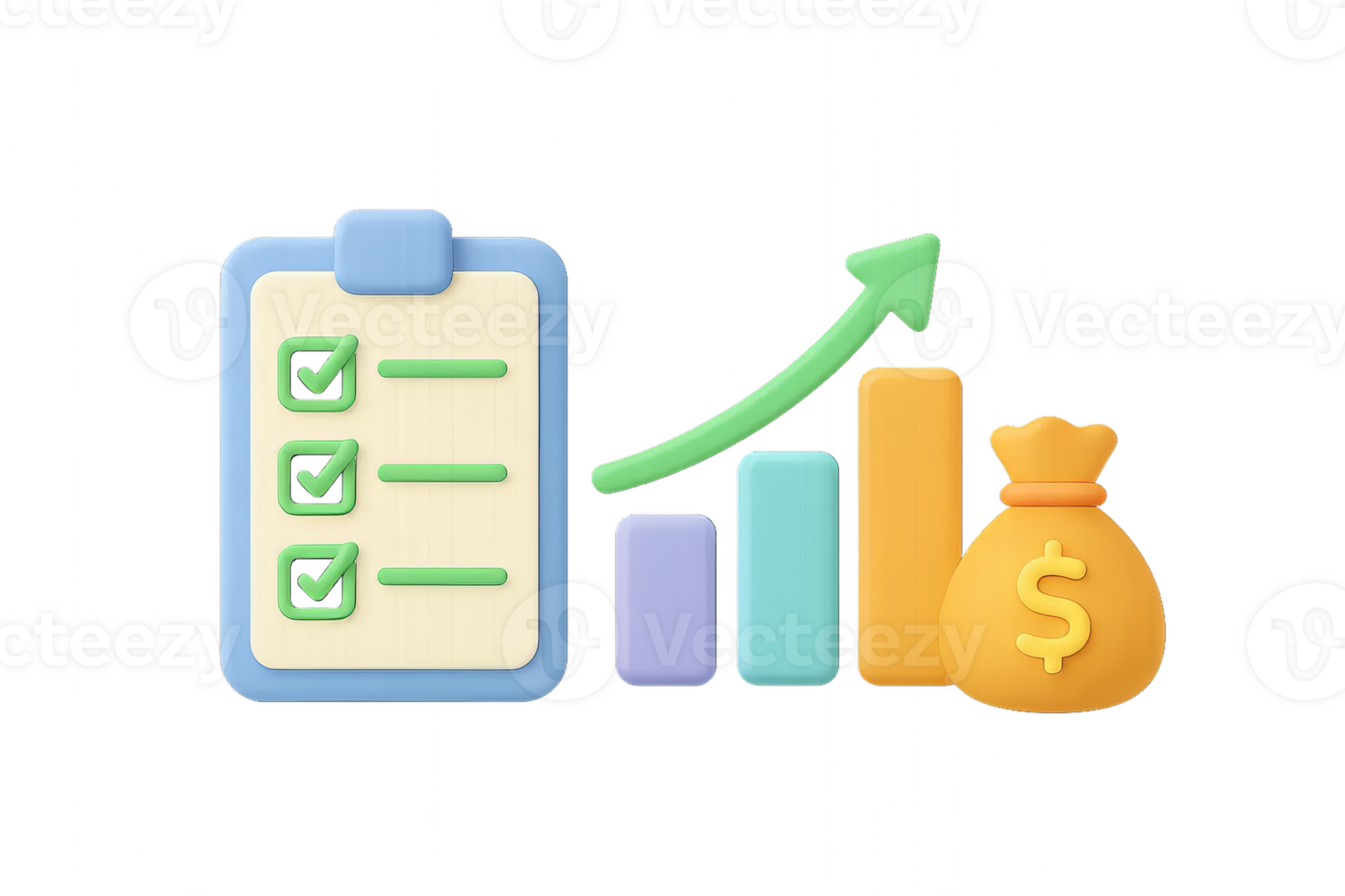3D Investment Plan with Checklist and Growth Chart Visuals png