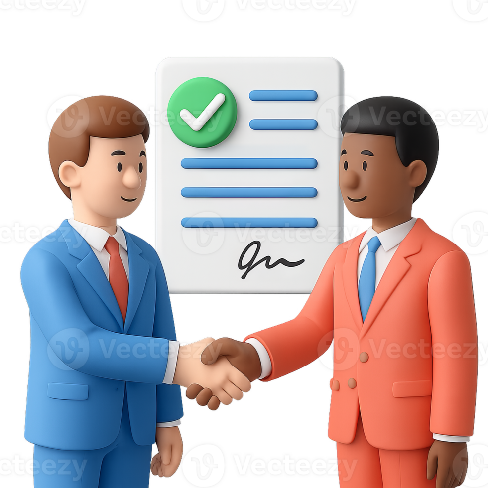 3D Business Partnership Concept with Agreement and Handshake png