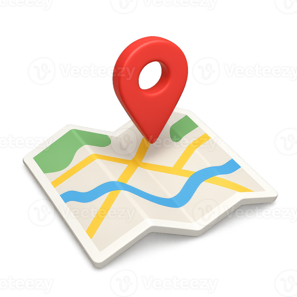3D Map Locator Illustration with Red Location Pin Design Element png