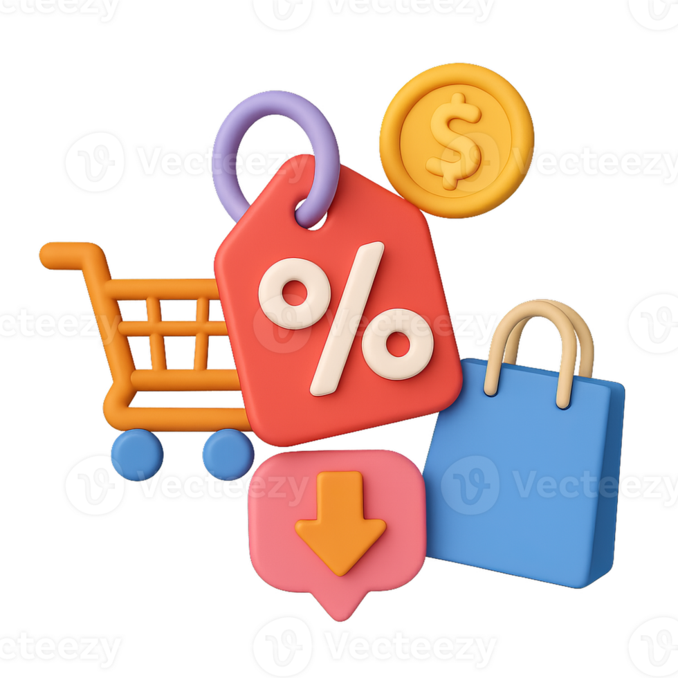 Colorful 3D Discount Icons for Shopping and Sales Promotions png