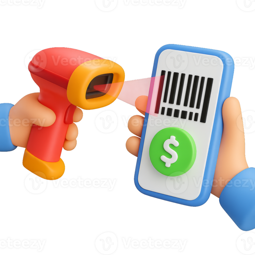 3D Scanner Scanning Barcode for Payment on Mobile Device png