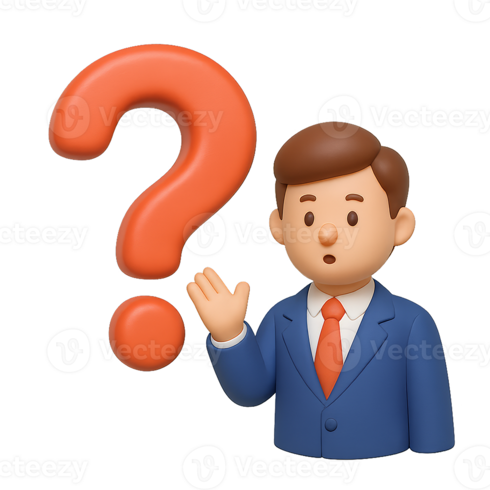 Simple 3D Character with Question Mark Expression in Business Attire png
