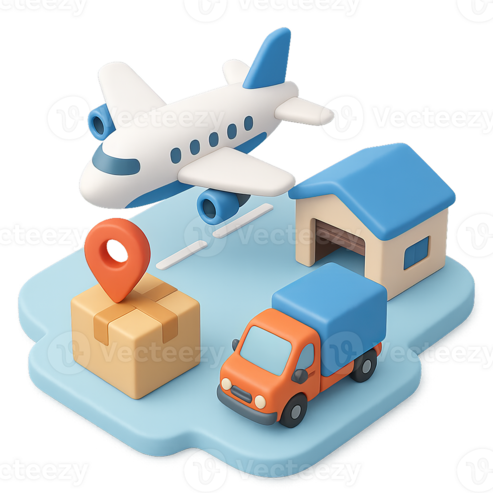 Airplane Delivery Hub with Truck and Package Illustration png