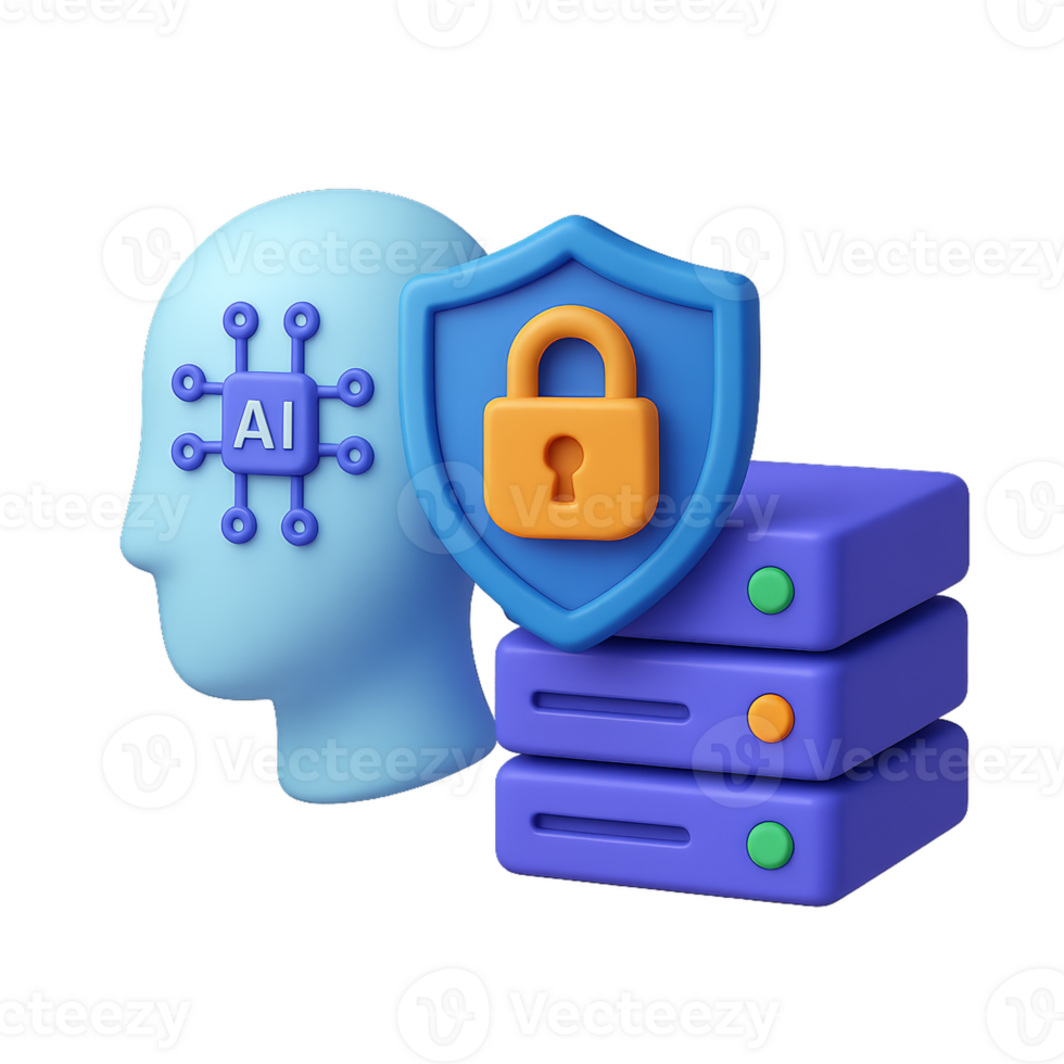 AI Security Concept with Shield and Server for Data Protection png