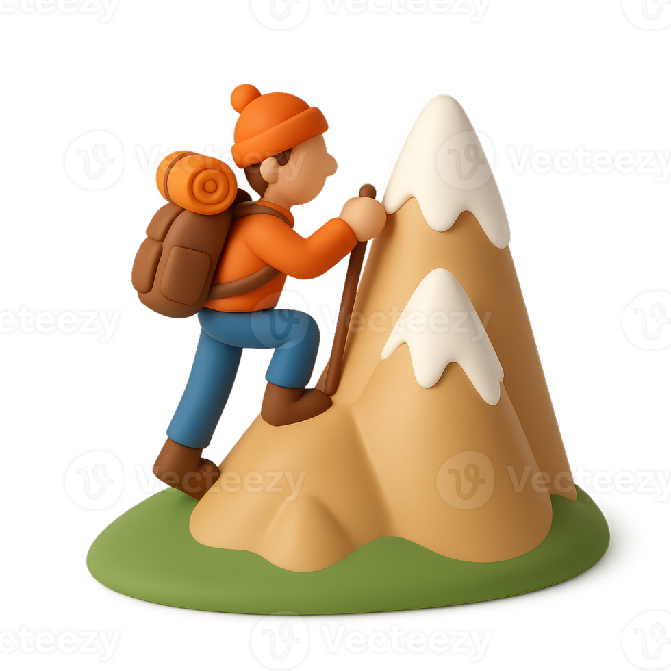3D Illustration of a Climber on a Mountain in a Simple Style png