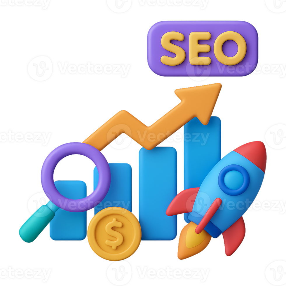 Colorful 3D Illustration of SEO Growth and Startup Concepts png