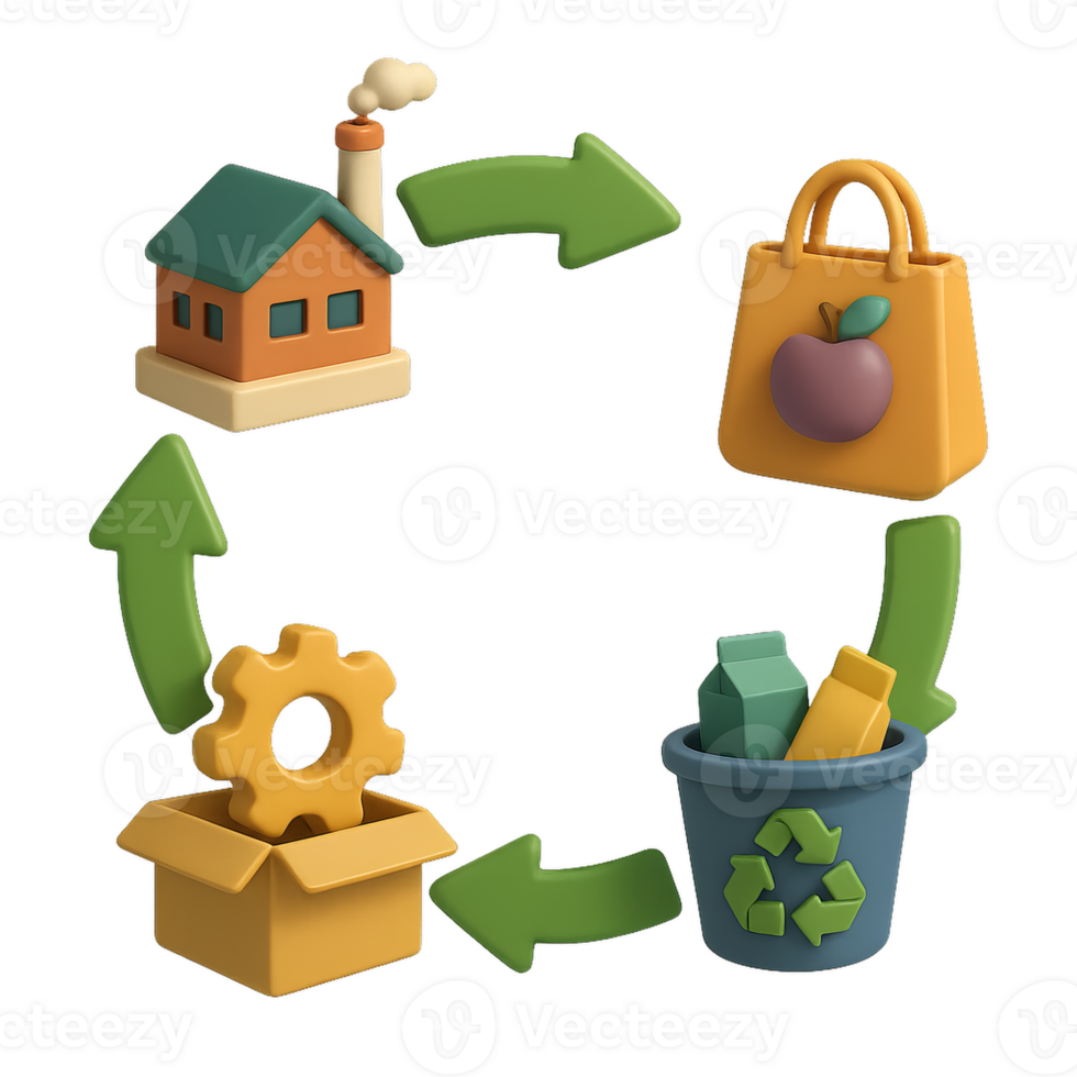 Circular Economy Concept Visualized in Simple 3D Illustration png