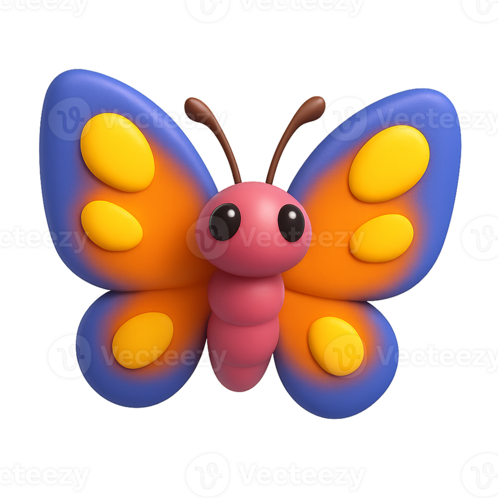 Colorful 3D Butterfly Design with Simple Shapes and Bright Colors png