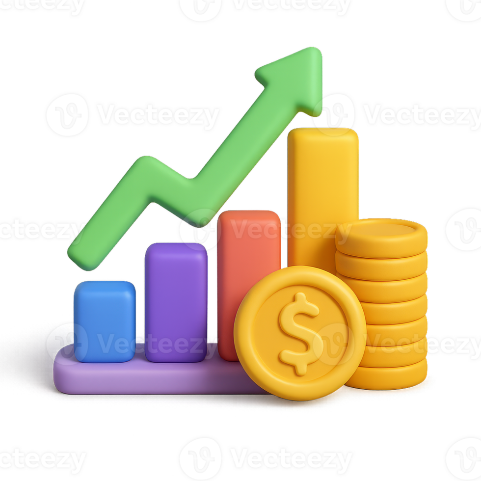 Colorful 3D Visual Representation of Economic Growth and Finance png