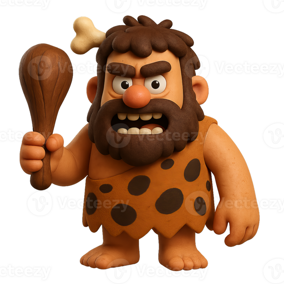 Cartoon Character of a Primitive Caveman with a Club Design png