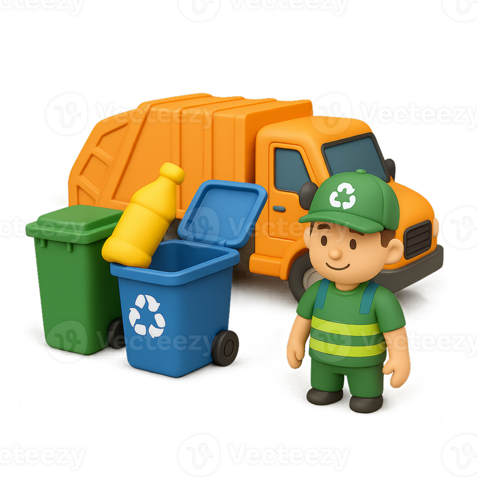 3D Illustrative Model of Waste Management with Recycling Character png
