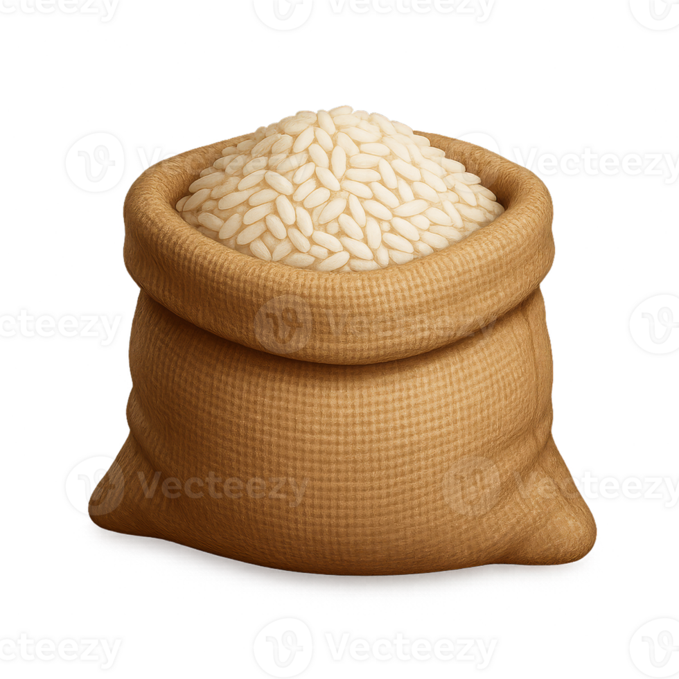 3D Rendering of Rice Sack with Uncooked Rice Grain Inside png