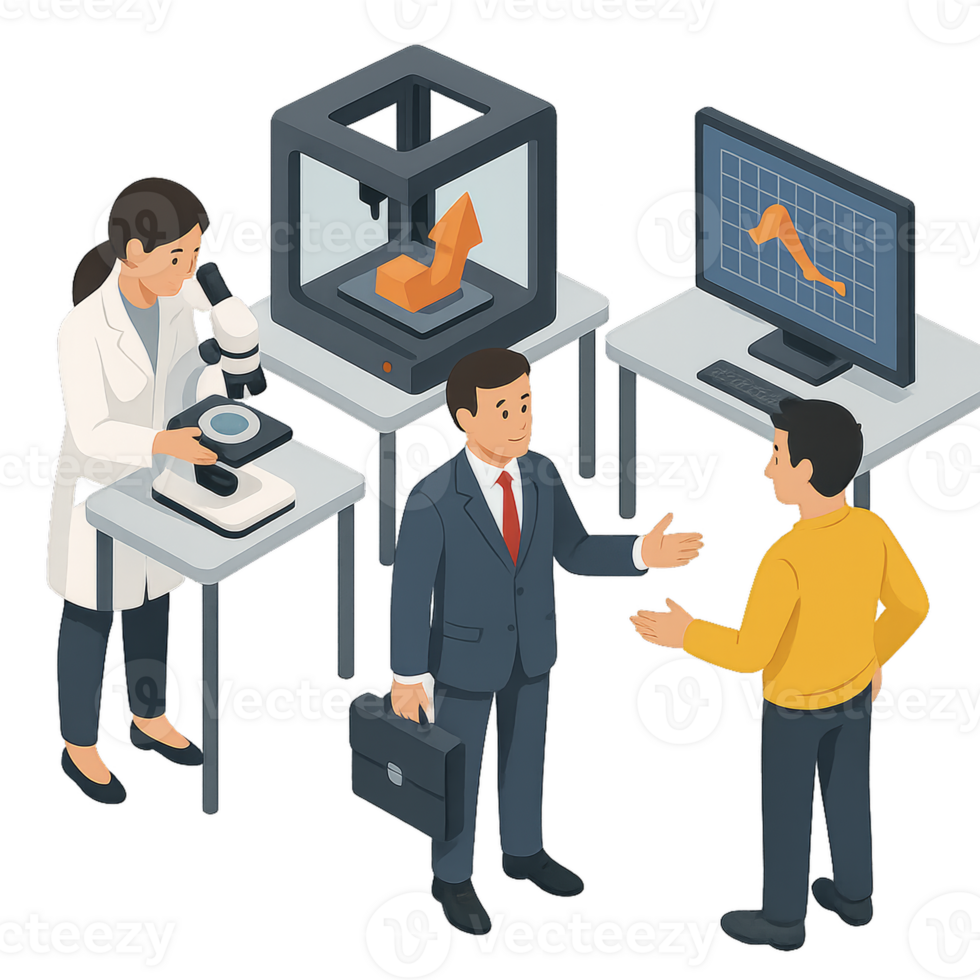 3D Prototype Testing Environment with Professionals Engaged in Work png