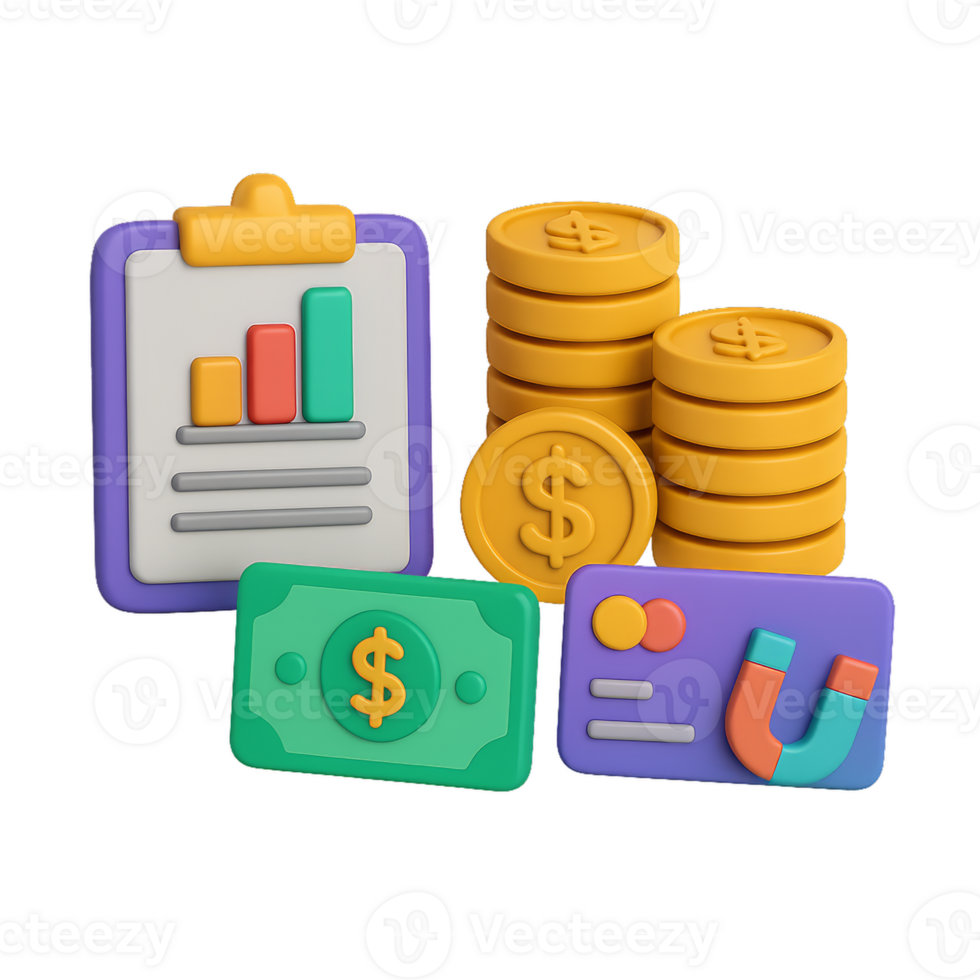 3D Financial Concepts with Simple Elements for Business Use png