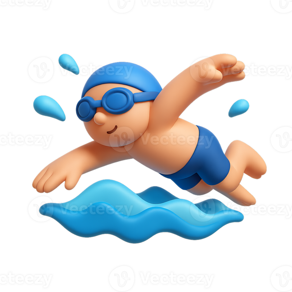 3D Silhouette of a Swimming Child Diving into Water png