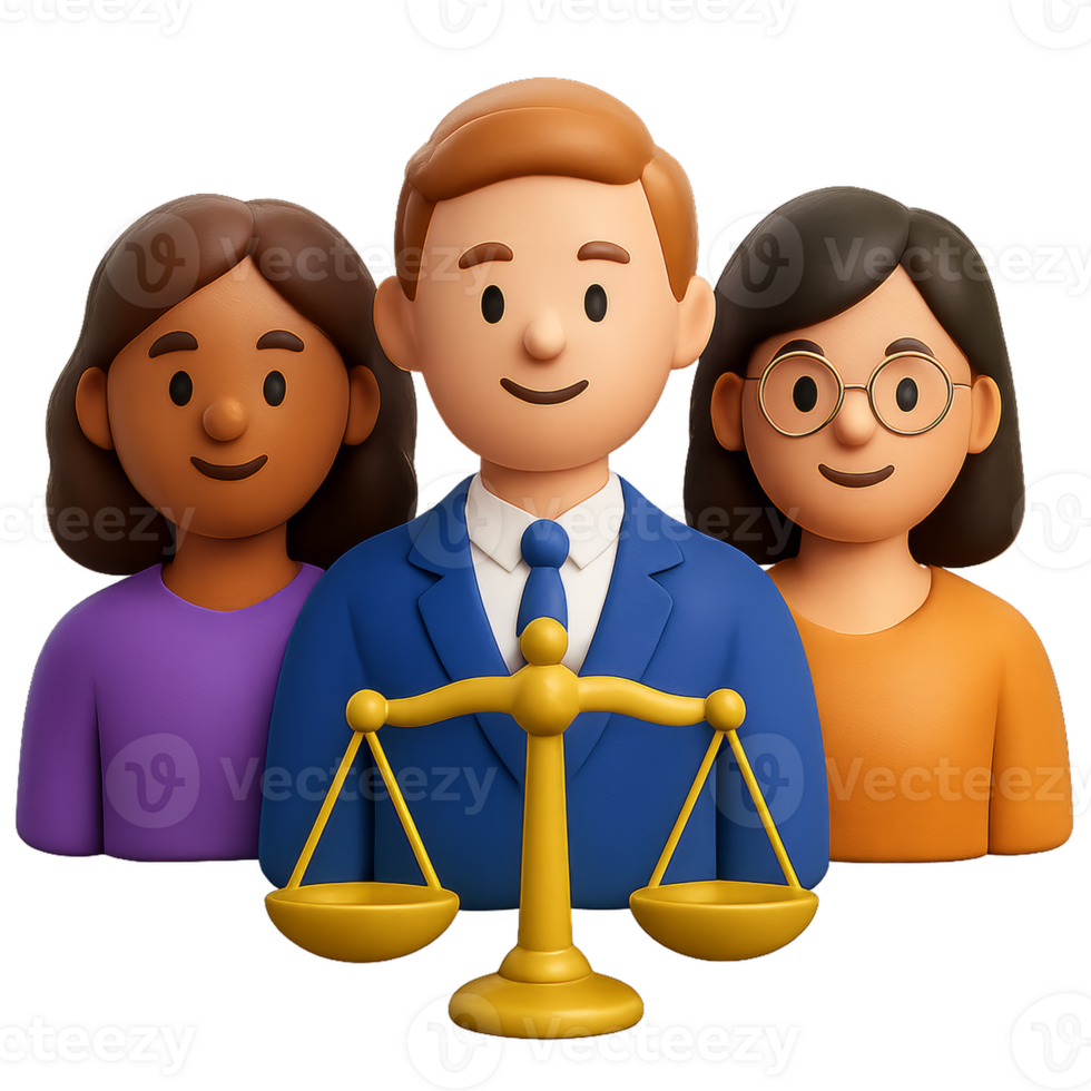Fair Employment Concept with 3D Characters and Balance Scales png