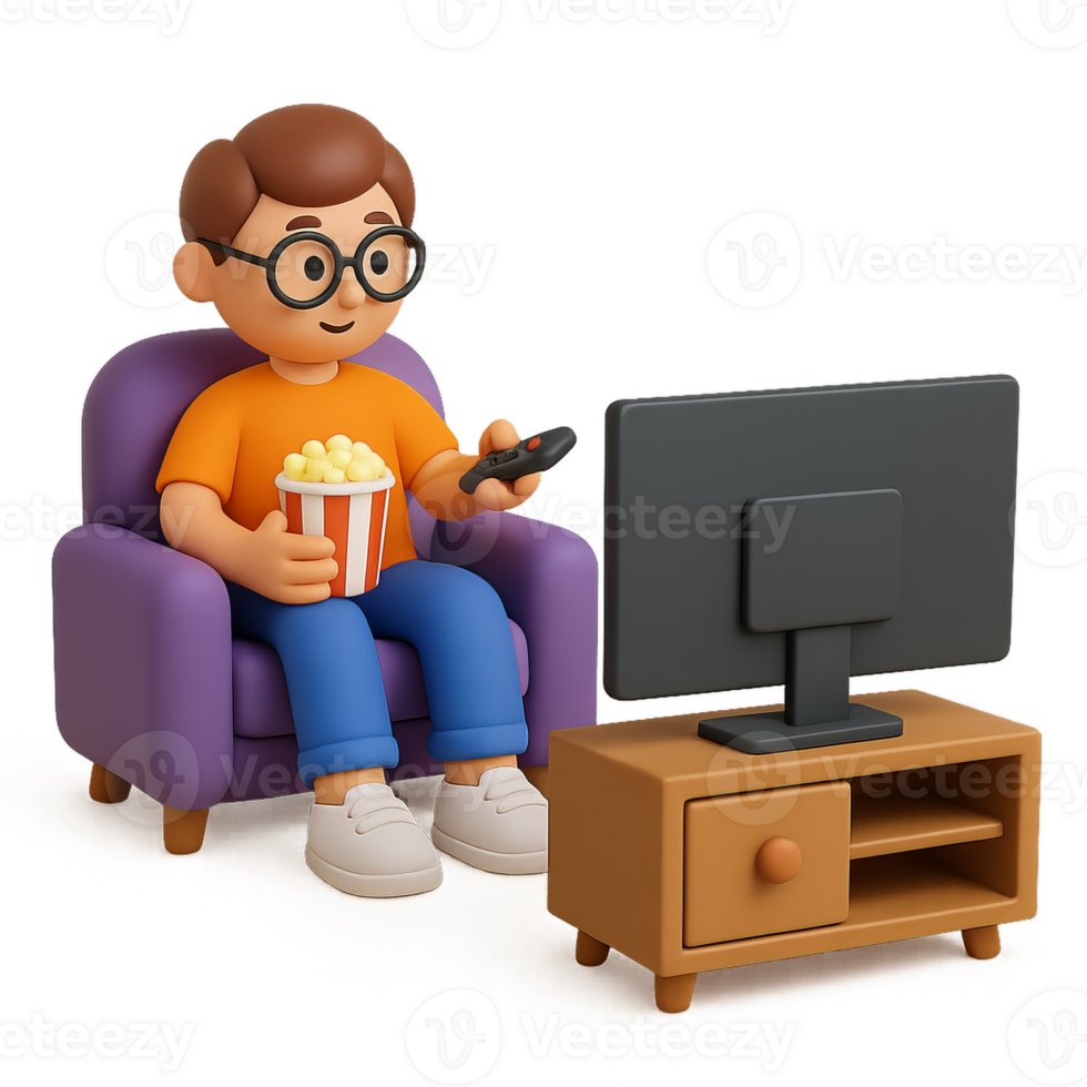 Simple 3D Viewing Experience with Character and TV Setup png