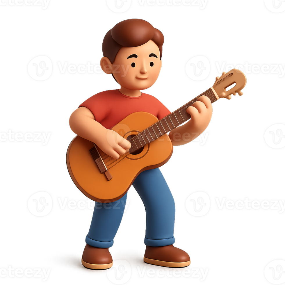 3D Character Playing Guitar, Simple Musical Instrument Animation png