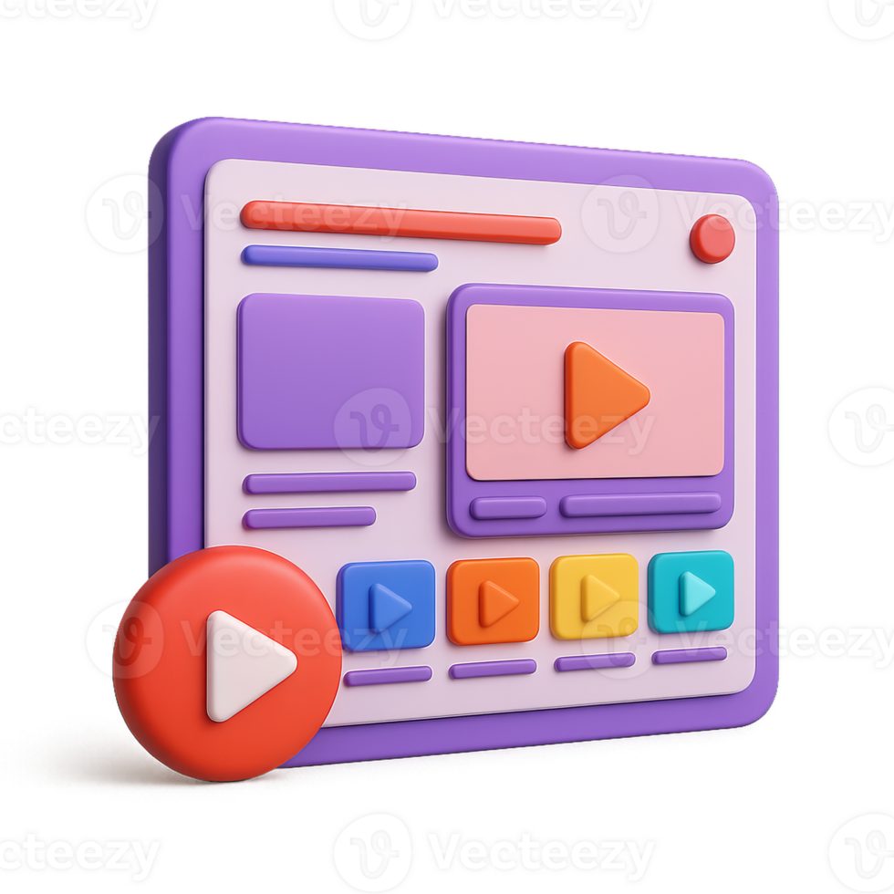 Colorful 3D Player Interface for Streaming Content Display png