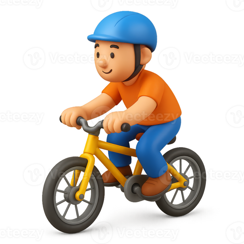 3D Illustration of Boy Riding Bicycle in Colorful Scene png