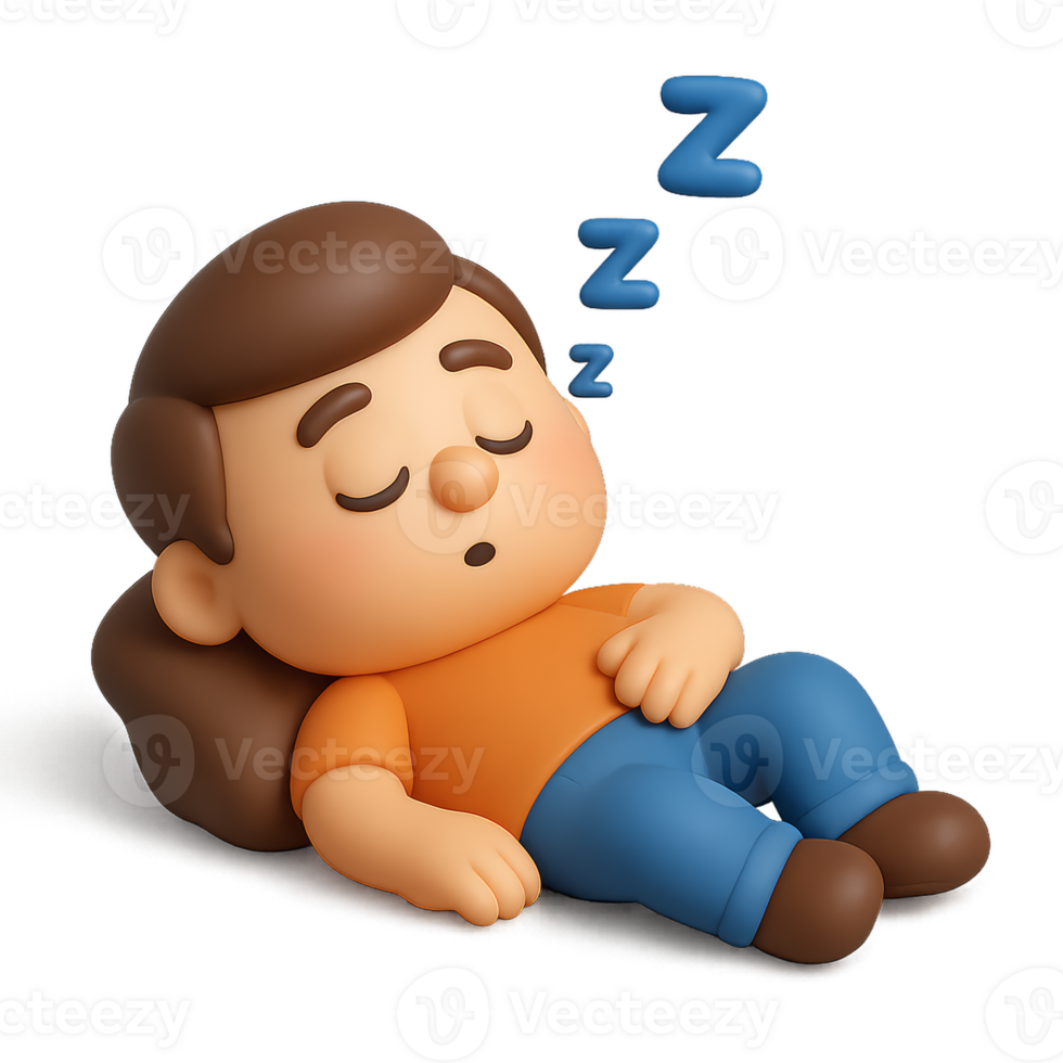 Simple 3D Character Sleeping in a Relaxing Scene with Soft Colors png