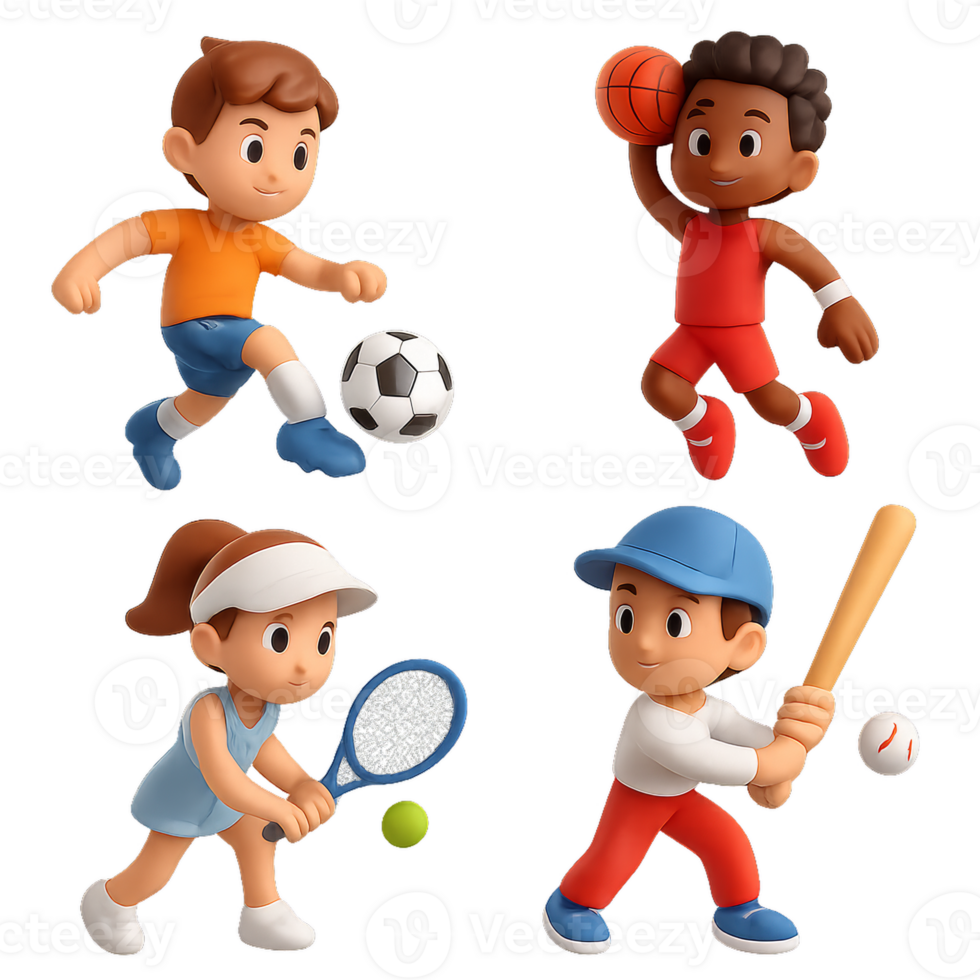 Fun 3D Characters Engaged in Various Sports Activities and Action png