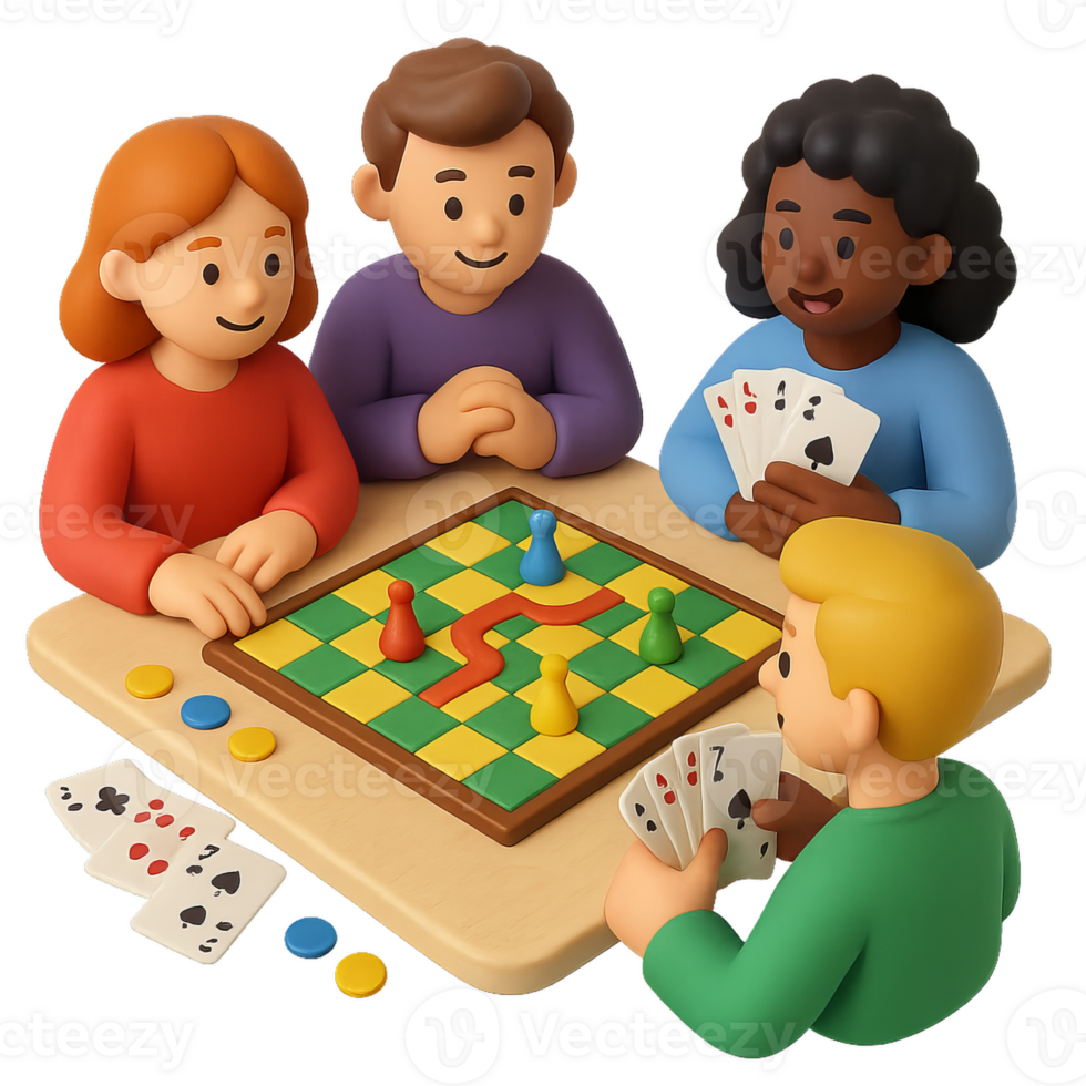 Simple 3D Board Game with Friends Playing Together at Table png