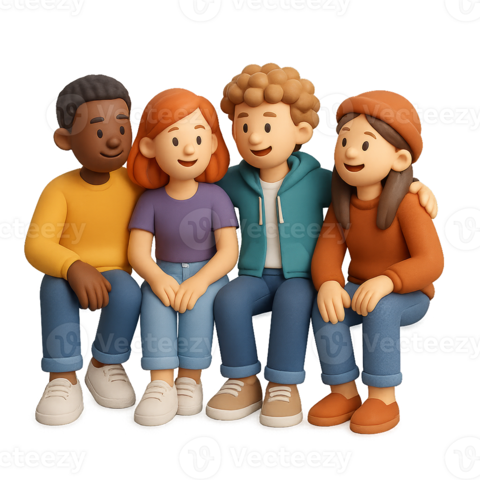 Three-Dimensional Friends Gathering in a Simple, Colorful Setting png