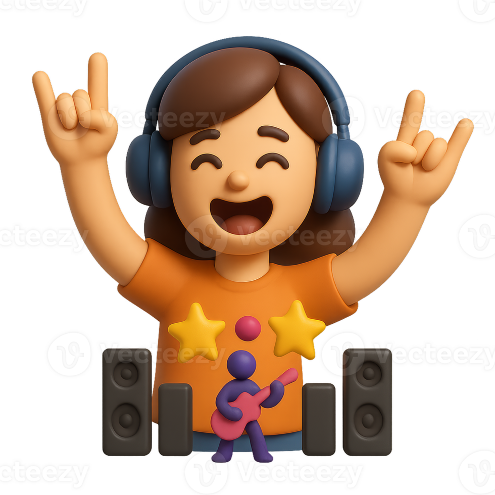 Engaging 3D Concert Experience with Excited Music Listener png