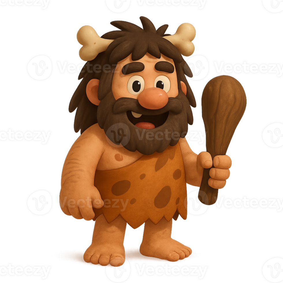Cartoon Primitive Character Holding Club in Simple Style Illustration png