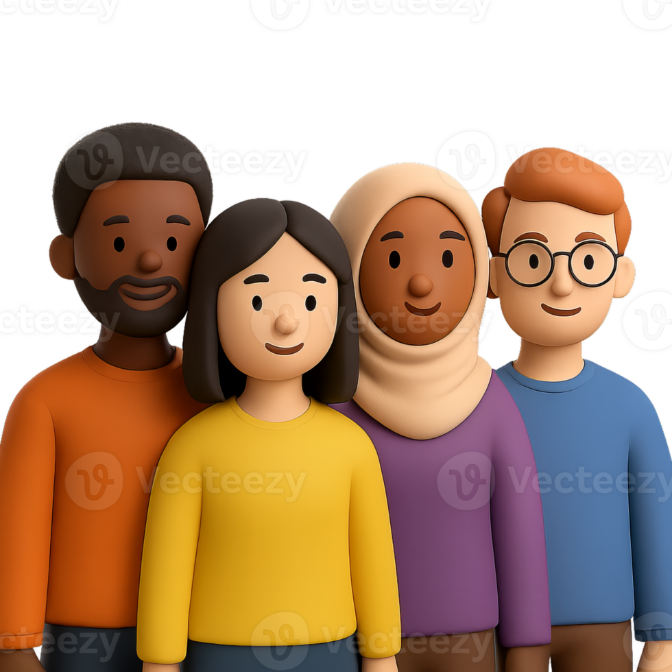 Diverse 3D Portraits Featuring Multicultural Group of Friends png