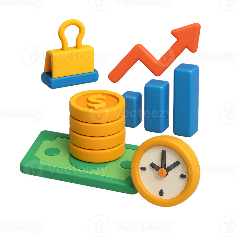 3D Visual Representation of Simple Economy Concepts and Growth Metrics png