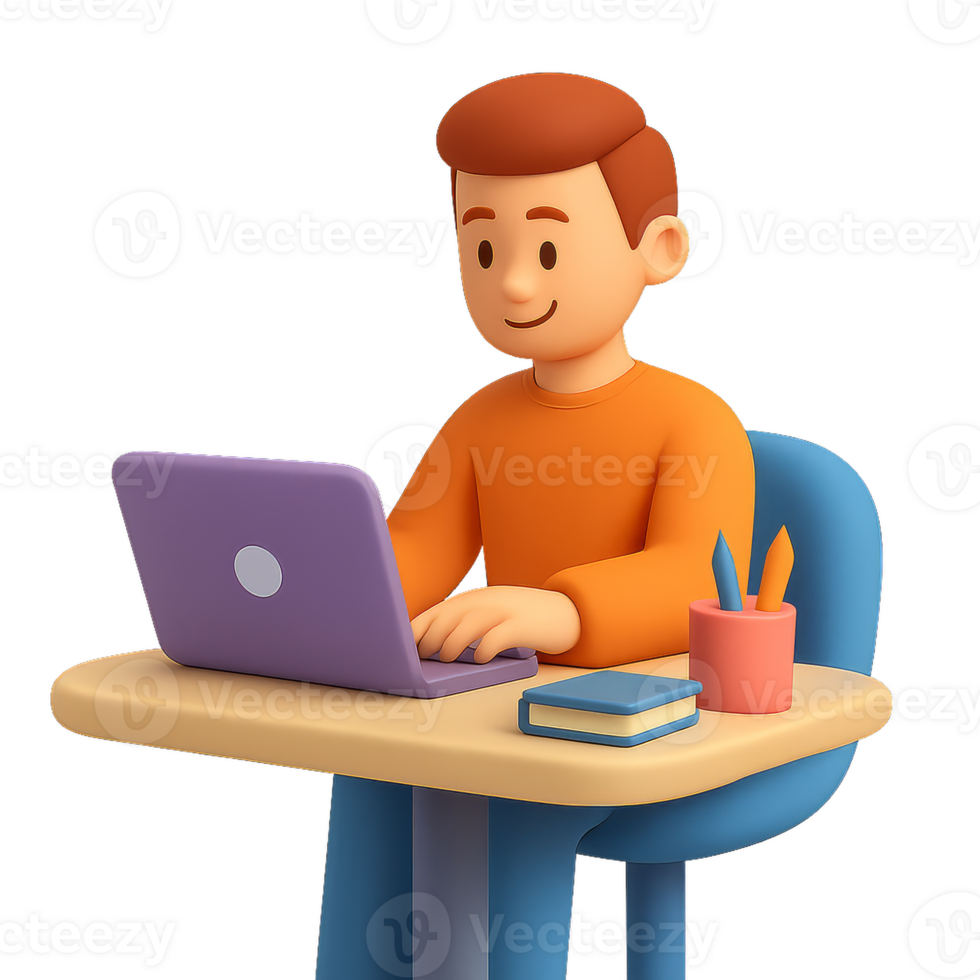 Simple 3D Design of a Person Engaged in Social Media Interaction png