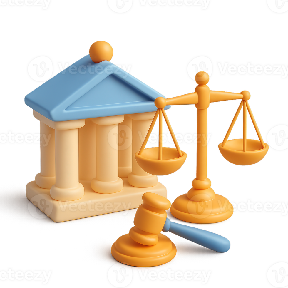 3D Design of Governance Theme with Scales and Gavel Elements png