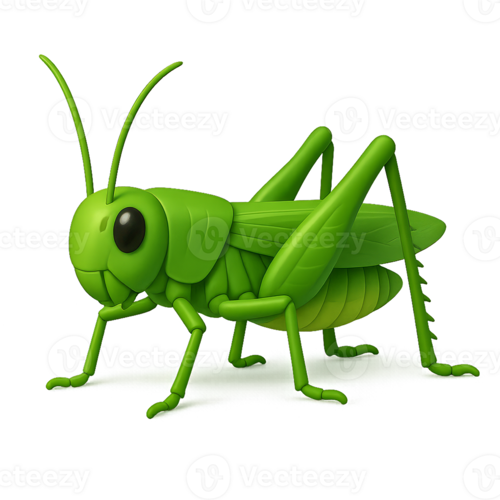 3D Green Grasshopper Character Illustration for Creative Projects png