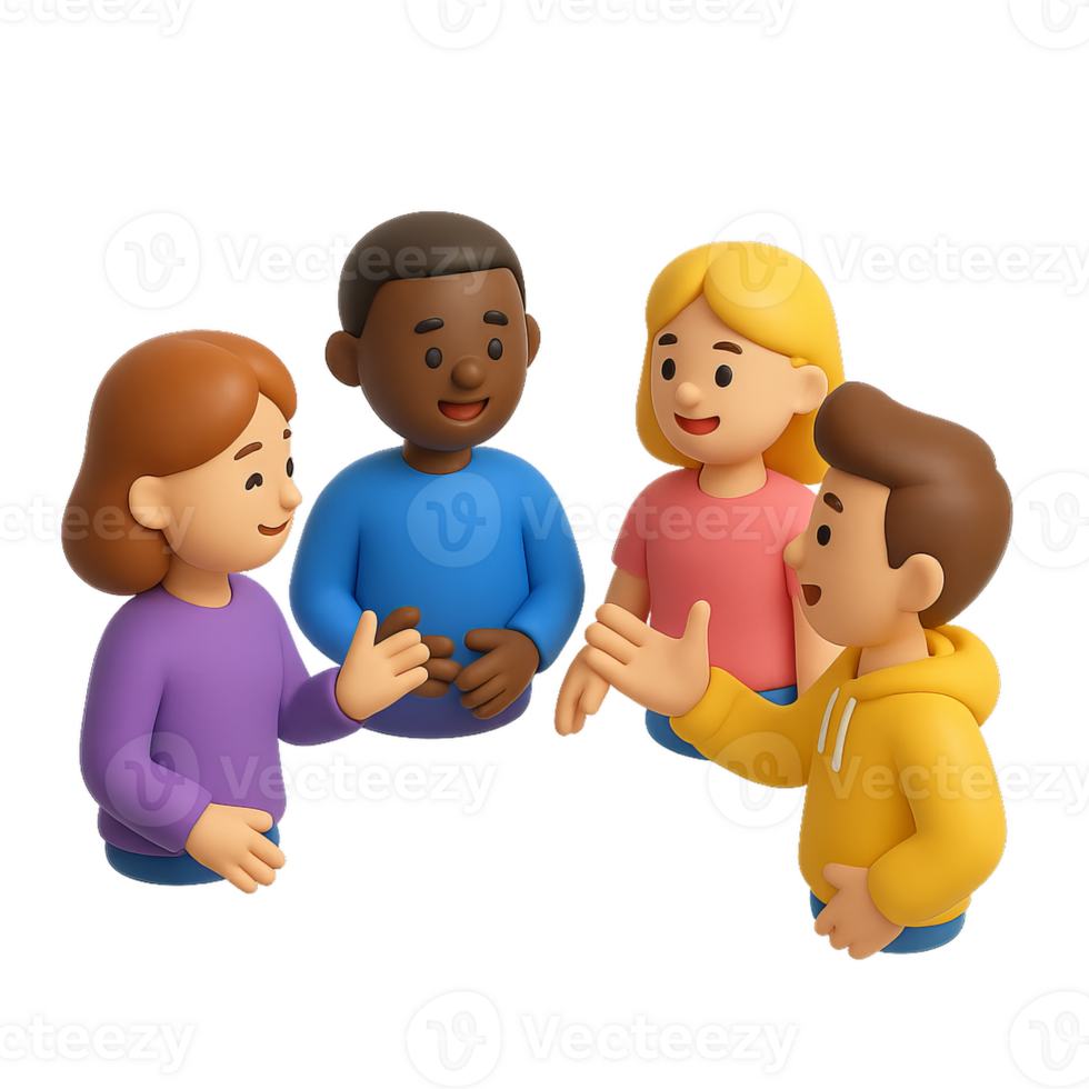 Simple 3D Social Sphere with Diverse Characters Engaging in Conversation png