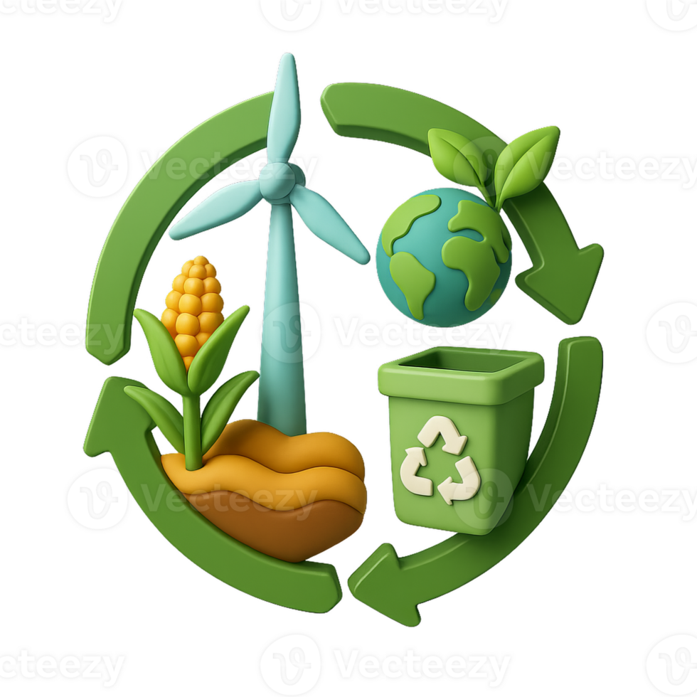 Eco-Friendly 3D Design with Recycling Symbol and Nature Elements png