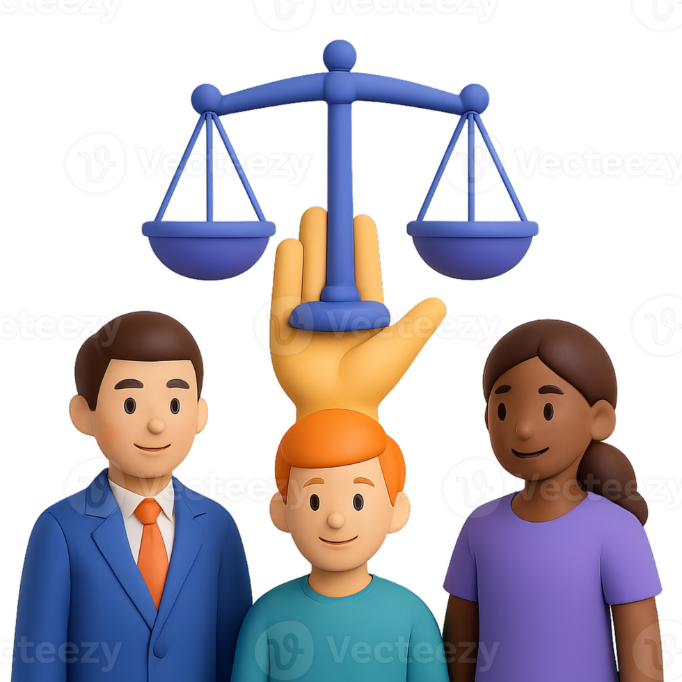 Fair Employment Principles Illustrated with 3D Characters and Scales png