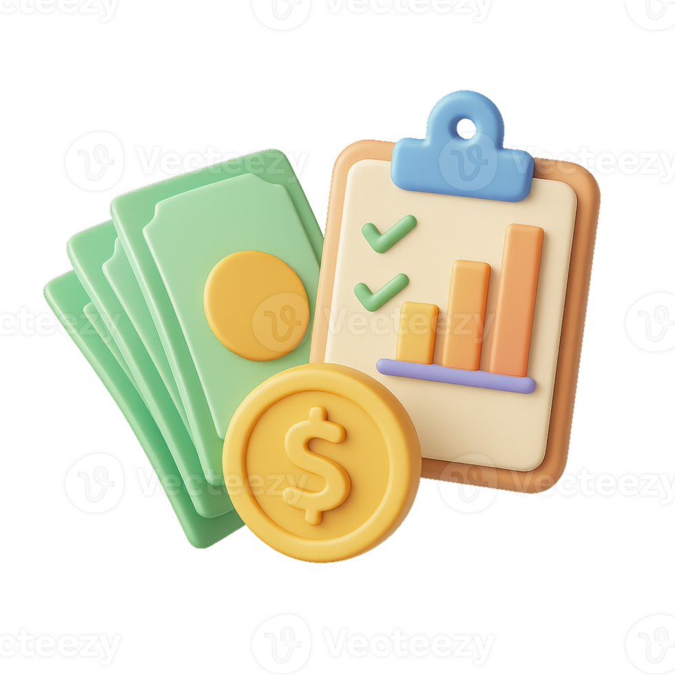 Simple 3D Financial Concepts with Money and Growth Chart Elements png