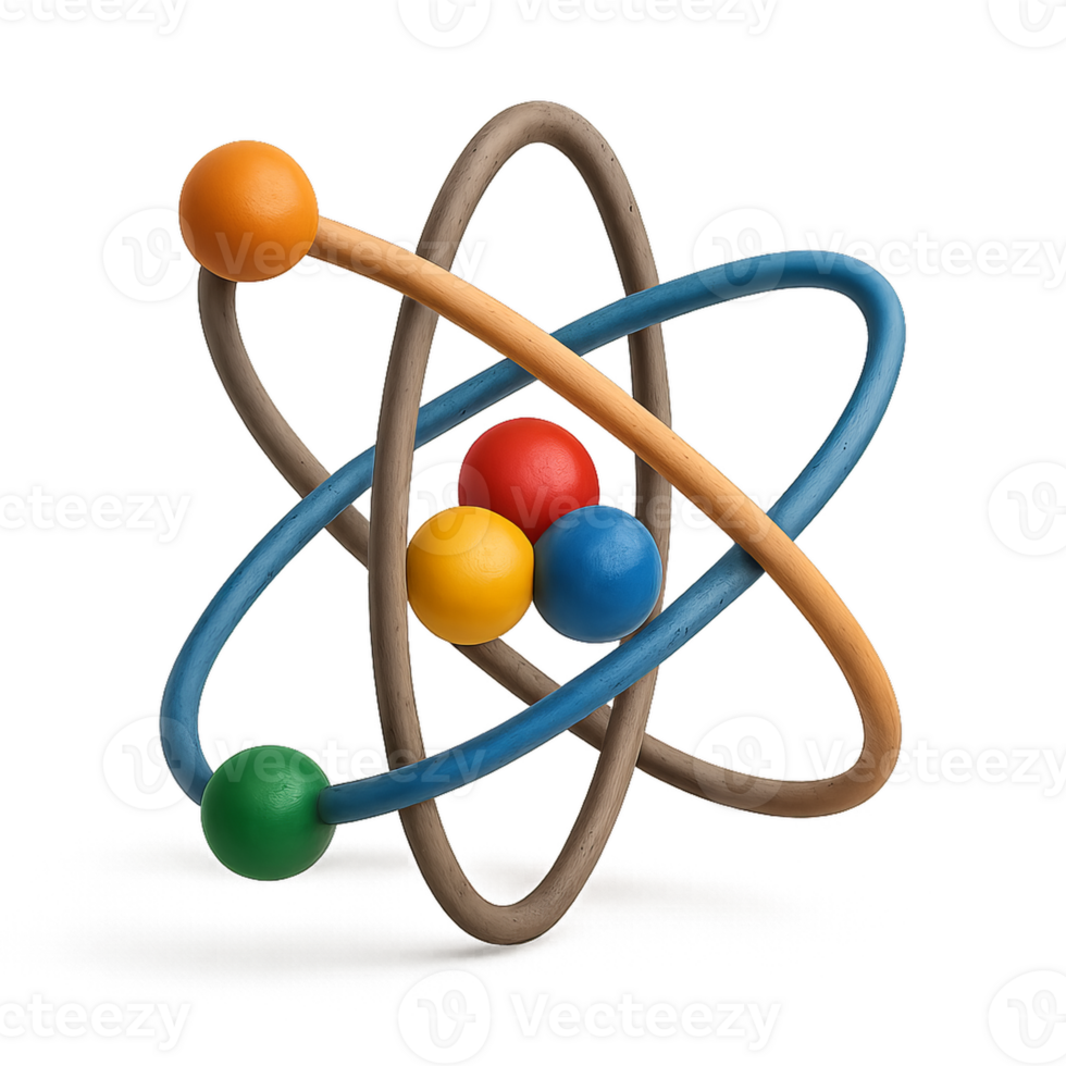 Isolated 3D Object with Colorful Atoms and Orbiting Electrons png