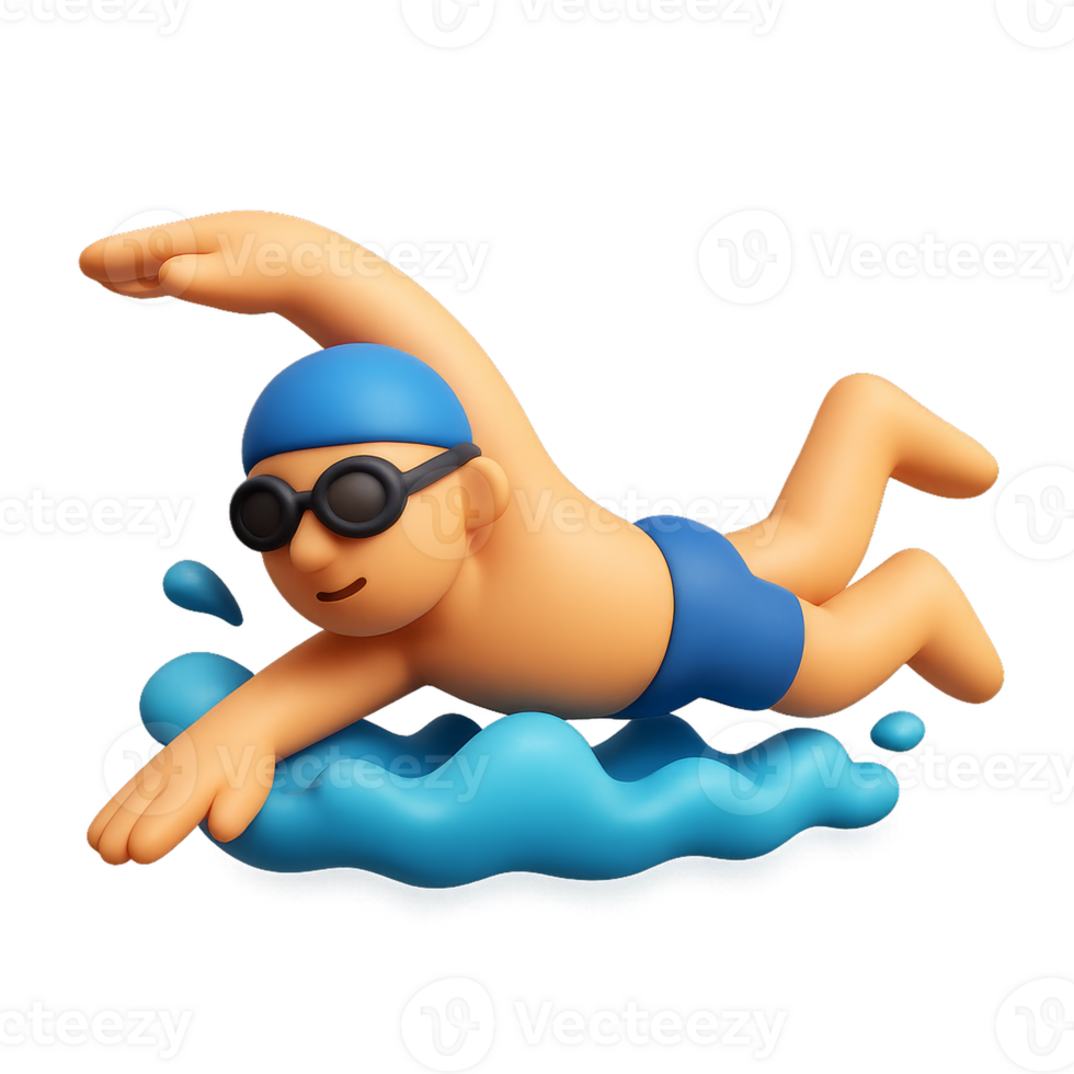 3D Swimming Scene with Simple Stylized Character in Water png
